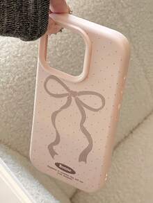 1pc Pink Matte Polka Dot Bow Design Phone Case, Personalized For IPhone 16 Pro Max, 17/16/15/14 Plus, 13/12/11 Protective Cover - Multicolor - View 2