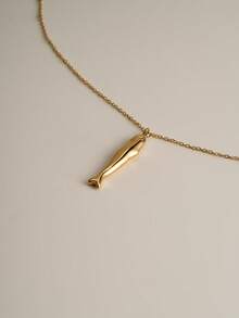 1pc 18K Gold Plated Stainless Steel 3D Fish Pendant Necklace, Ocean Vacation Style, Hypoallergenic, Suitable For Women's Daily, Vacation & Casual Wear - Gold - View 3