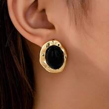 1 Pair European And American Fashion Elegant New Classic Black Oval Inlaid Asymmetrical Shape Earrings, Versatile And - Multicolor - View 6