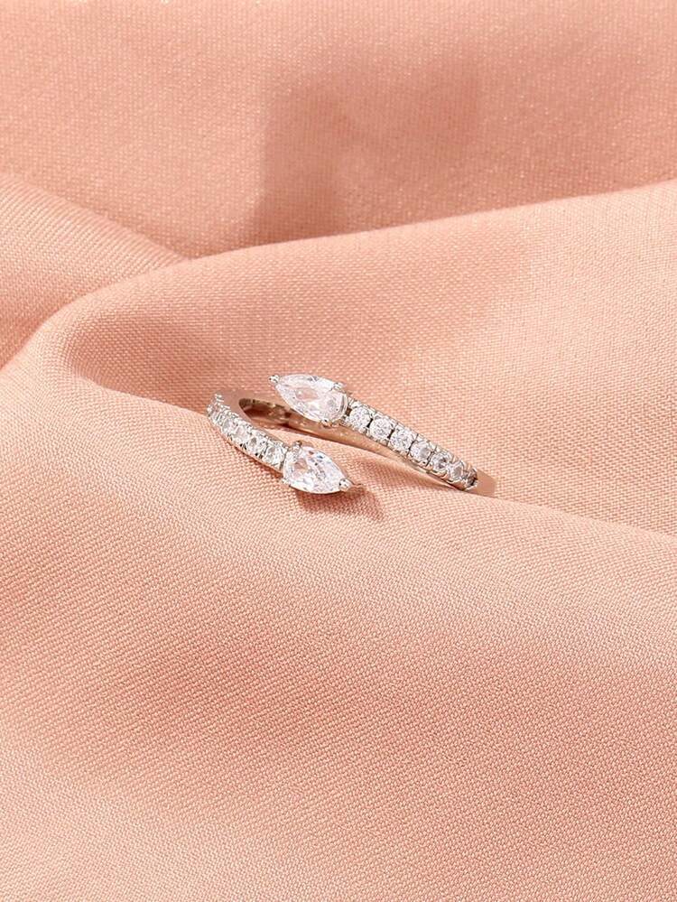 Nooxian 1 chiếc nhẫn nữ tối giản sang trọng đính đá zirconia vi khảm - Bạc - Xem 2