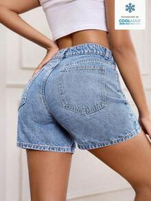 PETITE Pantalones cortos de mezclilla lavada para el verano - Azul lavado oscuro - Ver 9