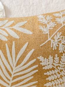 1個黃色現代簡約熱帶蕨類刺繡抱枕套,春夏葉子刺繡裝飾枕套,適合室內裝飾,四季皆可用,不含枕芯 - 黃色 - 查看 6