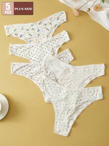 5pcs Plus Size Women's Cute Floral Print Underwear Set, Includes Floral Print Panties And Bralettes In Feminine Style - Multicolor - View 2