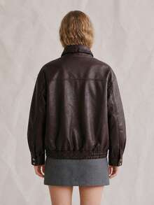 OUTTA BOX Vintage Distressed Washed PU Casual Women Jacket For Autumn - Mocha Brown - View 5