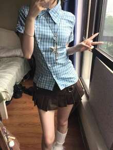 Women Blouses & Shirts - Baby Blue - View 4