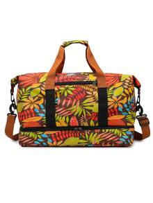 1pc Large Capacity Tropical Leaf Print Wet/Dry Separated Yoga Fitness Bag, Fashionable All-Season Travel Bag With Shoe Compartment - Multicolor - View 11