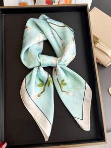 1pc Women's Elegant Retro Printed Lightweight Satin Square Faux Silk Scarf, Bohemian Style Casual Neck Scarf, Shawl, Thin & Comfortable Ladies Headscarf, Suitable For Spring/Summer Daily Wear And Outings - Multicolor - View 1
