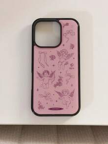 1pc Korean Retro Niche Creative Pink Little Angel Black Edge Full Coverage Phone Case - Suitable For IPhone 17 Pro Max, 17 Pro, 17, 16 Pro Max, 16 Pro, 16, 15 Pro Max, 15 Pro, 14 Pro Max, 14 Pro, 14, 13 Pro Max, 13 Pro, 13, 12 Pro Max, 11, Phone Protective Cover - Multicolor - View 2