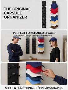 2 Stück Baseballmützen Wandhalterung Organizer Regal, Mehrstufiger Displayhalter, große Kapazität, praktische Mützenaufbewahrung, starker Klebe- oder Schraubenbefestigung, hält Mützen ordentlich und knitterfrei, geeignet als Geschenk für verschiedene Anlässe - Verschiedenfarbig - Übersicht 7
