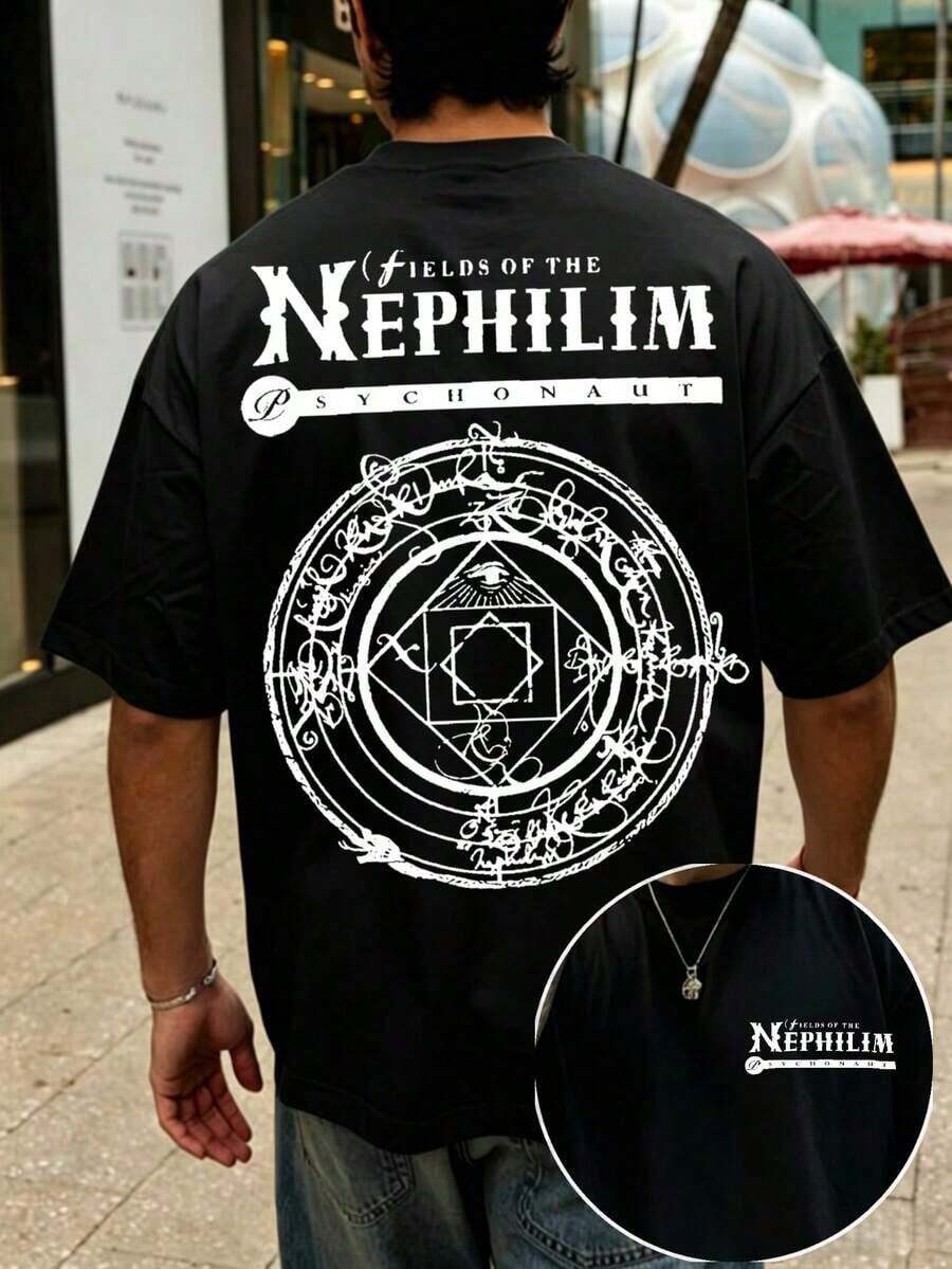 Men's Loose-Fit Short-Sleeve T-Shirt Sommerliches Herren-T-Shirt Aus Reiner Baumwolle Mit Gothic-Rock-Print. Lightweight, Stylish, Soft And Breathable - Black - View 1