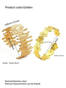 2PCS/1pc Minimalist Fashion Natural Elegant Style Plumeria/Asymmetrical Lava Bracelet Design Stainless Steel Women's Bracelet Suitable For Women's Daily Wear/Party/Commute/Dinner/Afternoon Tea/Can Be Given As A Holiday Gift To Friends - Yellow Gold - View 11