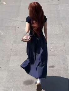 Women Midi Dresses - Navy Blue - View 3