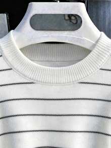 Men's Summer Round Neck Knit Striped Contrast Color Casual Pullover - White - View 3