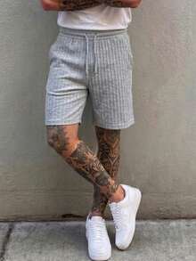 Men's Casual Drawstring Wide-Leg Knit Shorts - Light Grey - View 3