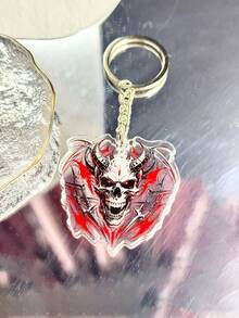 2D Flat, Creative Skull Demon Design Keychain Pendant, Decor For Backpack And Car Keys, Holiday Gift For Best Friends And Family, Fun Present - Old Gold - View 6