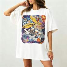Disney Women's And Men's T-Shirts Vintage Astronaut Duck Crew Space Mountain Printed Oversized T-Shirts, 100% Cotton Retro Short-Sleeved Casual Shirts, And Graphic Printing T-Shirts For Tomorrowland Park Travel Matching Outfits - trắng - Xem 1