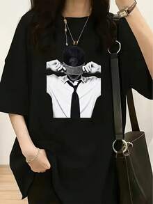 Women's Clothing For Spring/Summer, Featuring A Creative T-Shirt With A Surreal Artistic Design, Full Of Contrasts And Humor, And A Very Eye-Catching Style. 8X56 - Black - View 1