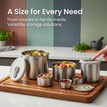 304 Stainless Steel Food Container, Stackable Refrigerator Sealed Fresh-Keeping Box, Fruit And Vegetable Meat Storage Box With Lid, Large Capacity Food Preservation Box, Suitable For Kitchen Food Storage And Organization - Multicolor - View 6