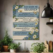 1 pieza de arte de pared en lienzo con marco de madera rústica - Diseño floral y de pájaros inspirado en la naturaleza serena con texto alemán, perfecto para la decoración de la sala de estar, el dormitorio o el estudio, mural de pared interior, decoración de pájaros - Enmarcado - Ver 4