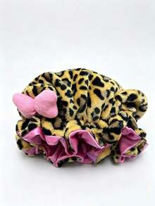 1pc Luxury Leopard Print Pink Teddy Fleece Sleep Cap, Adjustable Satin Lining Anti-Frizz Hat, Comfortable Stretch, Suitable For Natural Curly Hair - 粉紅色+棕色 - 查看 12