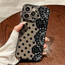 Coquette 風格黑色蕾絲波點透明手機殼，適用於 iPhone - 黑色 - 查看 5