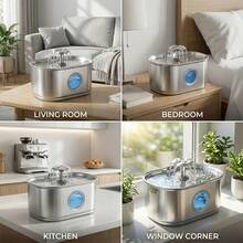 3.2L/108Oz Large Capacity Cat Water Fountain, Stainless Steel Automatic Pet Water Dispenser With Visible Water Level Window, Ultra Quiet, Provides Pure Fresh Drinking Water For Cats And Dogs - 3.2L - View 5