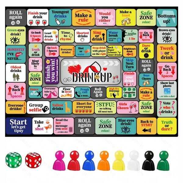 Partyspiel Würfelspiel: Geeignet für 2-8 Spieler, lustiges Partyspiel mit 63 interessanten Strafaktions- und Herausforderungsfeldern, großartiges Eisbrecher-Spiel für Treffen mit Freunden und gesellige Aktivitäten