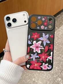 1pc Lily Floral Print Magnetic Stand Phone Case, Covers, "Enjoy Your Life" Slogan Design, Integrated Stand Black Matte Anti-Drop TPU Protective Cover, With Raised Camera Protection, Hands-Free For Watching Shows / Video Calls, Fresh Floral Style, Ideal For Daily Use Or Birthday / Valentine's Day Gift, Phone Accessories, Quick Ship, Compatible With IPhone Cases& Galaxy Cases, Compatible With Iphone 17 - Black - View 3