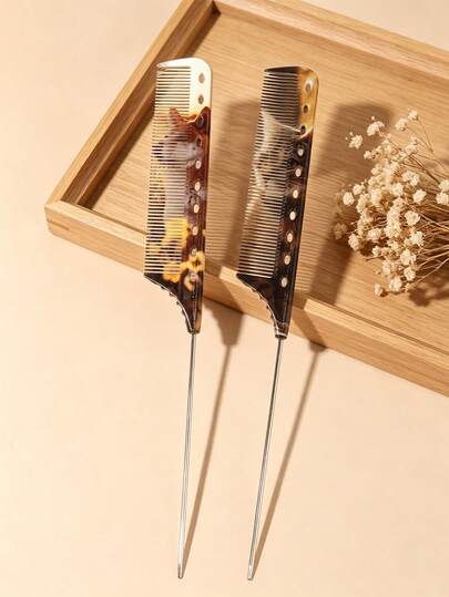 2 piezas/1 pieza Peines de púas de gato y perro con estampado, peines de dientes finos para peinado, trenzado y separación del cabello