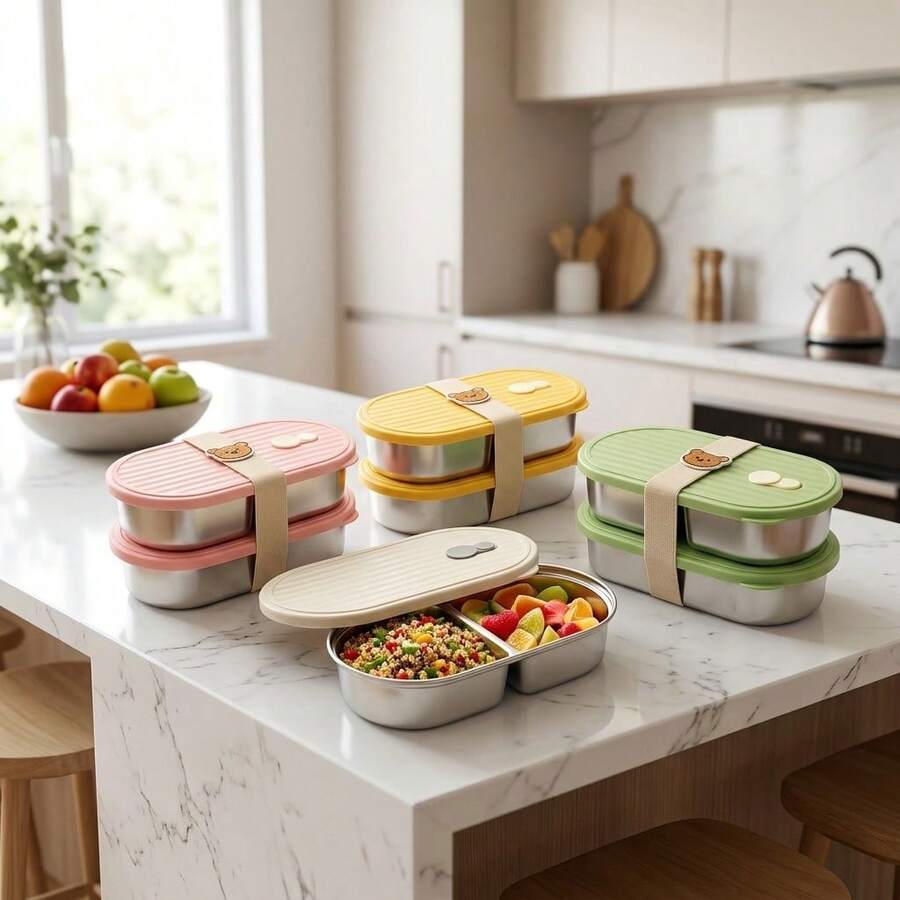 Portable 304 Stainless Steel Lunch Box,Leak Proof Fruit Salad Food Storage Container, Stackable Bento Box, Dishwasher & Microwave Allowable, Suitable For Student And Adult Use In Home, School,Office, Outdoor Camping, Picnic,Travel, Back To Schoo - Multicolor - View 1