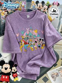 [Disney Licensed]Disney Oversize Round Neck Washed T-Shirt With Disney Angel Print, S~5XL, Disneyland, Disney Animal Kingdom, Disney Family Vacation Trip, Summer Outfits For Women, Vacation Outfits Women, Dresses,, Dresses For Women, Summer Clothes, Summer Tops, Capris For Women, Rompers For Women, Jeans For Women, Jorts, Graphic Tees Women, Tank Tops Women, Dresses For Women Summer, Summer Tops, Summer Clothes, Summer, Swimsuits For Woman, Bathing Suits For Women, Bikinis, White Tank Top, Women Sweatshirts & Hoodies, Cord Sets For Women, Trajes Elegantes De Mujer, Conjuntos De Dos Piezas Para Mujer, Skirt Two Piece Set, Conjuntos De Mujer, Blusas, Trajes De Mujer Casual, Free Shipping, Co Ords Sets Women, Faldas - 紫色 - 查看 1