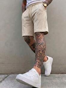 Men's Casual Drawstring Wide-Leg Knit Shorts - Beige - View 5