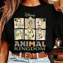 Disney Women's Loose T-Shirt 1PC Licensed "Animal Kingdom Mickey & Friends Safari Grid" Cartoon Printed Oversized T‑Shirt, Short Sleeve Tee For Disney Travel, Vacations & Theme Parks. 2026 New Style, Ideal For Family Outings & Matching Outfits, Unisex For All Ages. High‑Quality Cotton Fabric, Soft & Breathable. Six‑Panel Safari Character Grid & Animal Print Lettering Design, The Best Gift For Disney Fans & Safari‑Theme Vacation Lovers. - Black - View 1