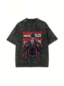 Boys' "Homeland People" Print T-Shirt: Black Combat Uniform With Silver Belt And "FAIL" Logo Print, Washed T-Shirt, Suitable For All Seasons, Comfortable And Fitted, Available In Plus Sizes, Unisex Style, Ideal For Collecting/Music/Movie Memories/Birthday Gift. Washed Short-Sleeve Shirt, Retro And Casual Style, For Cosplay, Going-Out Outfits, Men's Outdoor Shirts. - 黑色 - 查看 3