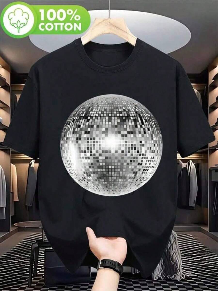 Discos-T-shirt för dam och herr, Retro 1980-tals Disco Ball DJ-T-shirt för män i retrostil, Svart, Tryck med glänsande silverbollar, Kortärmad, Rund hals, 180 gram, Vardagskläder, Bekväm för alla årstider, Retro T-shirt storlek 2Y-10Y, S-XXXL, Barnkläder för pojkar, Damtoppar, Herrkläder, T-shirts för tonårspojkar, Perfekt present till skolavslutningen och fars dag, Miljödagens dag, Passar till matchande kläder för föräldrar och barn. - Svart - Visa 1