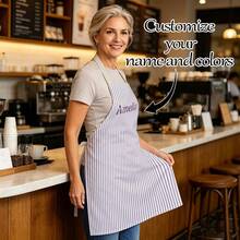 1pc Customizable Linen Kitchen Apron - Personalized Design With Photo Or Text, Multiple Sizes Available - Durable Woven Polyester Cooking Apron, Painting Apron, Barista Apron - Multicolor - View 1
