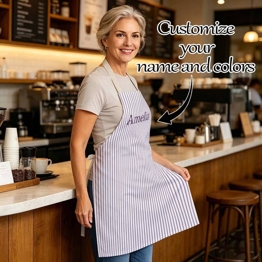 1pc Customizable Linen Kitchen Apron - Personalized Design With Photo Or Text, Multiple Sizes Available - Durable Woven Polyester Cooking Apron, Painting Apron, Barista Apron - Multicolor - View 1