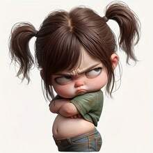 1pc Angry Girl Cartoon Character Sticker, With Braids Green Top And Jeans, Suitable For Car Motorcycle Wall Window Ceramic Wall Sticker, Funny Design Cute Room Decor - 1pc - View 3