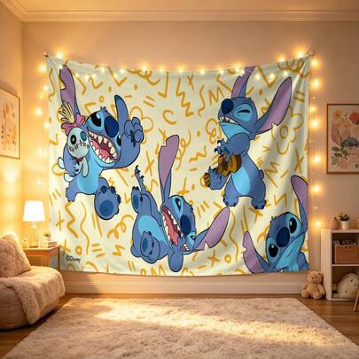 Disney Lilo & Stitch Wall Tapestry, Cute Multi-Pose Stitch Print With Graffiti Background, Soft Lightweight Fabric For Bedroom Living Room And Dorm Decor