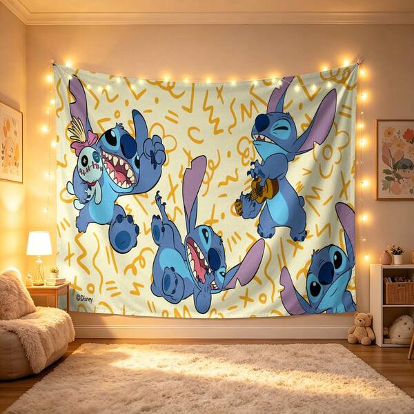 Disney Lilo & Stitch Wall Tapestry, Cute Multi-Pose Stitch Print With Graffiti Background, Soft Lightweight Fabric For Bedroom Living Room And Dorm Decor