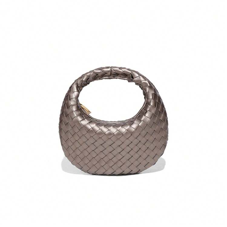 Bolso de mujer BV Bottega Bang Bang de cuero genuino tejido a mano de Andiamo Clutch Campana. Bolso mini tejido de alta gama, elegante y versátil, que puede usarse como bolso de hombro, bandolera, clutch, bolso de cadena, compacto y exquisito. - B1904# Gris metálico - Añade 2