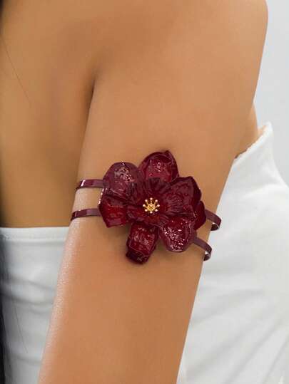 1pc Layered Asymmetrical Colorful Enamel Flower Bracelet, Unique Resort Style Jewelry Gift For Women, Suitable For Parties And Occasions