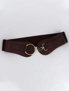 1pc Women's Coffee Color Minimalist Basic Elastic Wide Waist Belt, Suitable For Halloween Party Or Daily Outfit Matching - Coffee - View 6