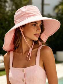 1pc New Neck-Protecting Sun Hat, Women's Sun-Shielding, Face & UV Protection, Large Brim, Casual Polyester Solid Color Outdoor Hat, Suitable For Spring/Autumn Outdoor Activities & Gatherings - Multicolor - View 5