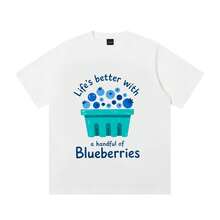 Women's T-Shirt Blueberry Basket With Text Design Short Sleeve Crew Neck Casua Suitable For Spring And Summer - White - View 3