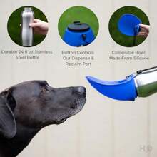 Botella de agua portátil para perros, 24 oz, acero inoxidable, dispensador de agua para mascotas, bebedero plegable para viajes, ideal para paseos, senderismo y actividades al aire libre, co - Naranja - Ver 4
