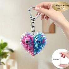 1pc Heart-Shaped Rhinestone Stitch & Angel 2D Acrylic Keychain, Lilo & Stitch Cartoon Couple Pendant Key Ring, Shiny Crystal Bag Charm, Valentine's Day Birthday Gift, Suitable For Teenage Girls, Women's Car Backpack Handbag Accessory, Cute Keychain, Women's Keychain, Key Chain, Keychain Pendant, Women's Car Accessory, Back To School - Multicolor - View 2
