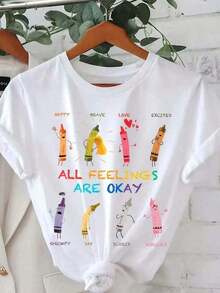 PremiumWo Letter Print T-Shirt - Short Sleeve, Crew Neck, Casual Style With Alphabet (For Example:,,,,,,,, I, J, K,,, N, Oh,,, S, T,,, W,,,) - Unisex Vintage Urban Style Blouse And T-Shirt For Everyday Wear, Short Sleeve, Crew Neck, 100% Pure Cotton, Limited Edition - 白色 - 查看 7