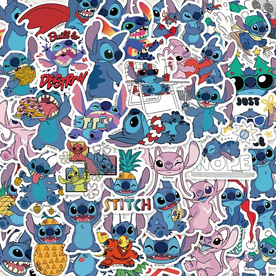 50 piezas Pegatinas Disney Stitch Exquisitas y Divertidas Pegatinas Decorativas para Cuadernos Fundas de Teléfono Pegatinas Creativas de Dibujos Animados - 1 Set - Ver 1