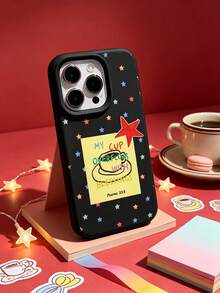 1 pièce Étui de téléphone en TPU à bord droit avec motif de slogan d'étoile personnalisé à la mode, antichoc et liquide noir. Convient pour iPhone 16 Pro Max/16/16 Pro/16 Plus/15/15 Pro Max/15 Pro/11/12/13/14 Pro Max/11 Pro/11 Pro Max/12 Pro/12 Pro Max/13 Pro/13 Pro Max/14 Pro/14 Pro Max. Étui souple avec un toucher élégant - Multicolore - Voir 2